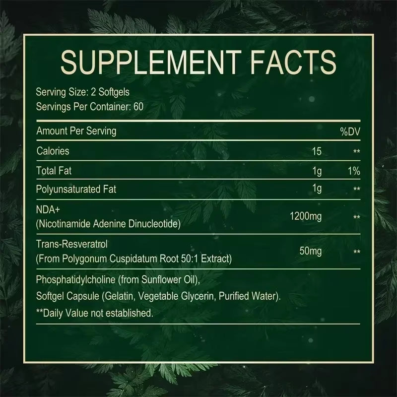 NAD+ Resveratrol for Enhanced Cellular Health, Healthy Aging, and Support for Skin, Hair, Nails, and Joint Vitality
