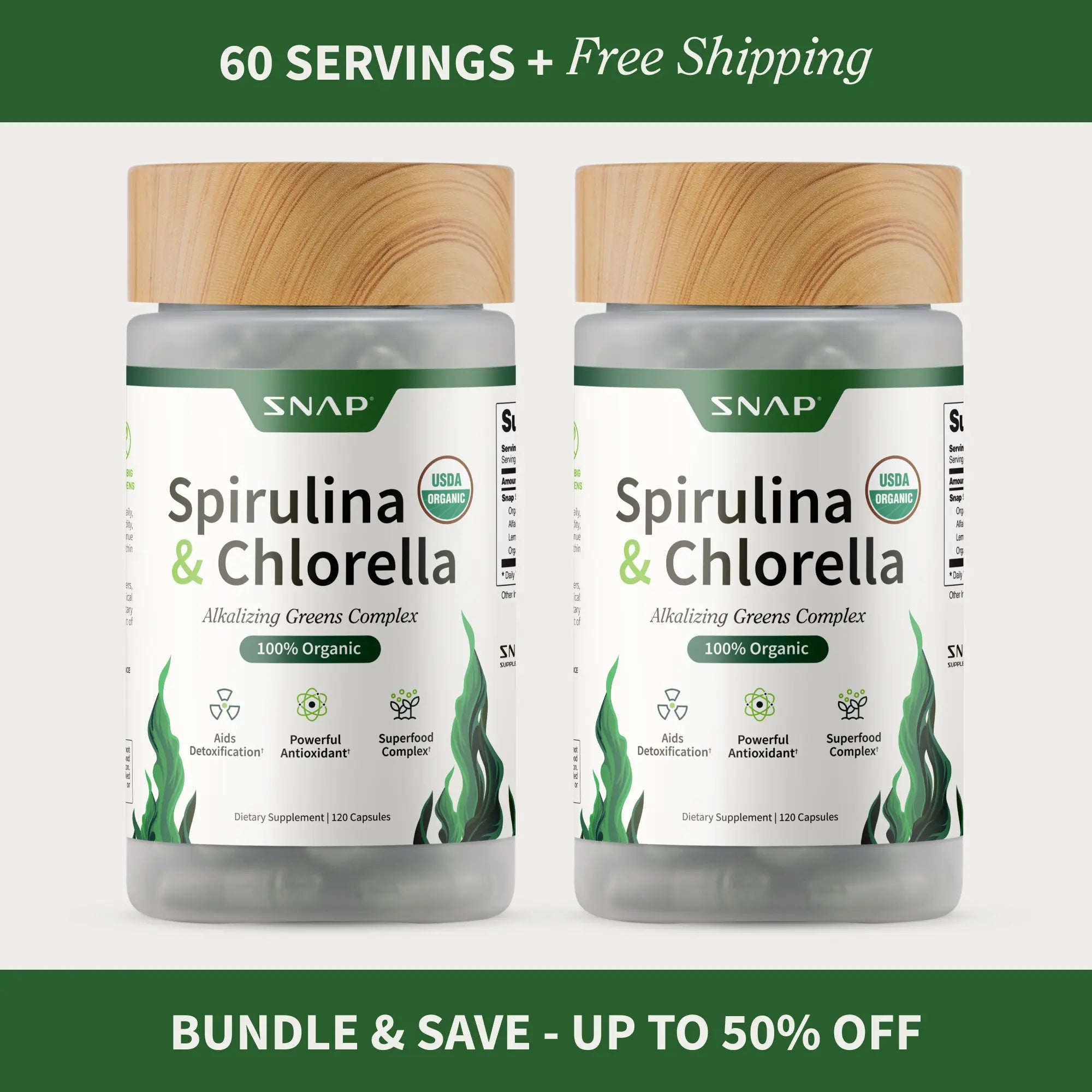 Snap Supplements - Spirulina + Chlorella - 30 Servings - Natural Supplement Capsules Healthcare Edible
