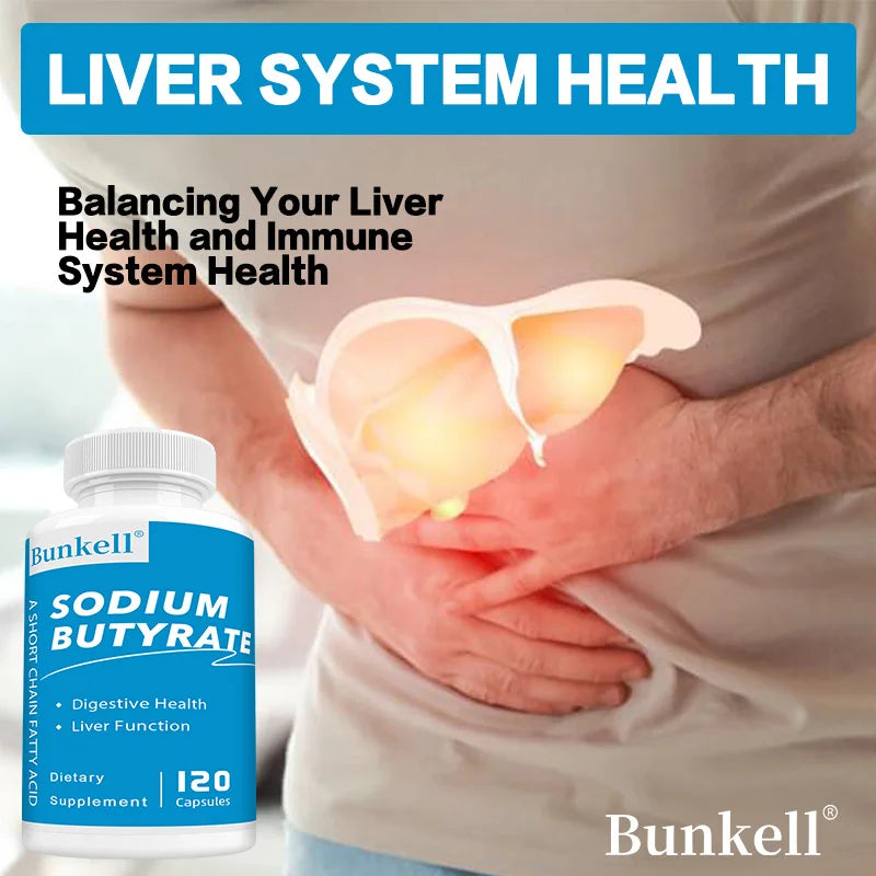 Sodium Butyrate Supplement for Gut Health - Supports Digestive Wellness, Liver Detoxification, and Cleansing - 120 Capsules