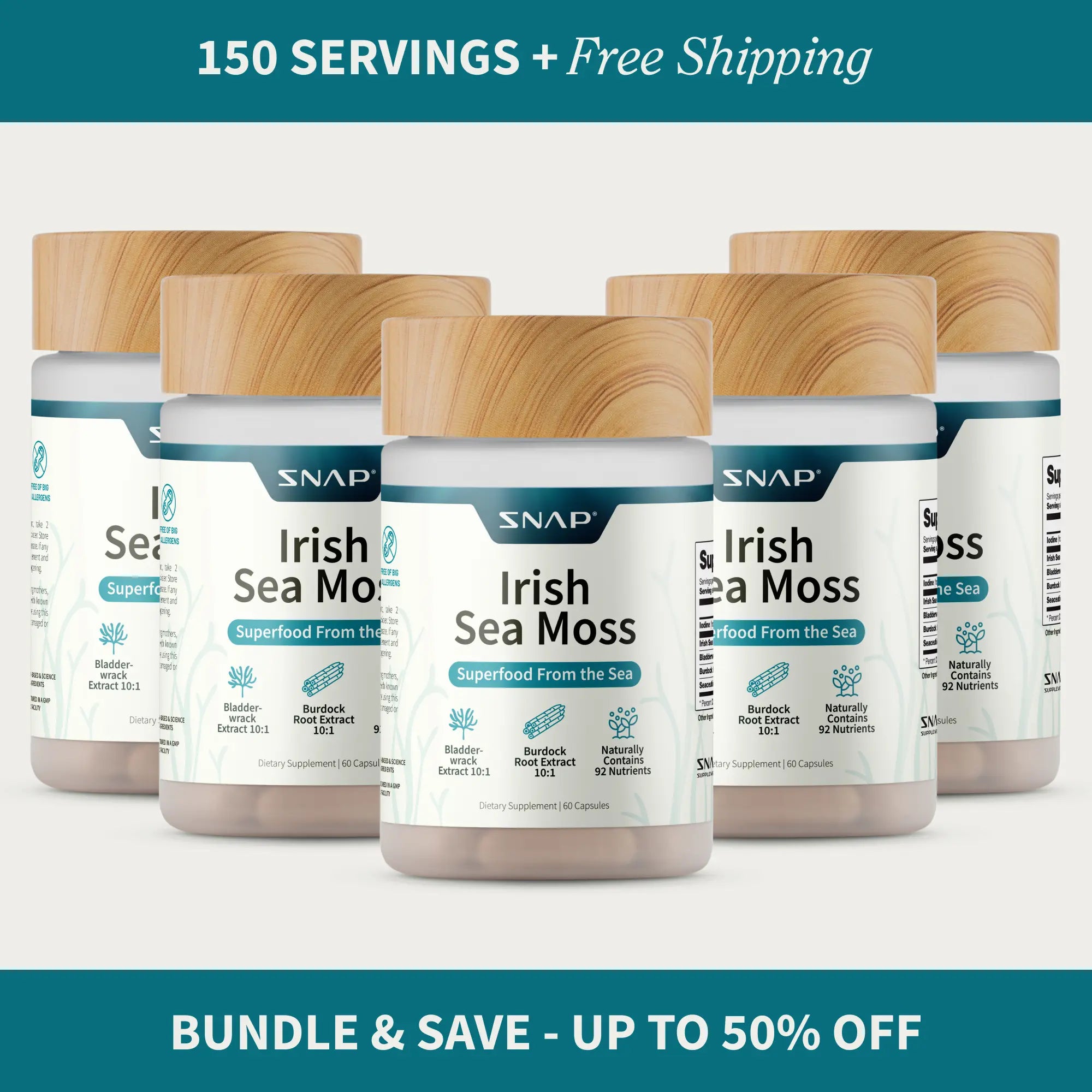 Snap Supplements - Irish Sea Moss - Sea Moss Supplement for Immunity, Digestion, Energy & Skin Tone Support - Natural Sea Moss Capsules