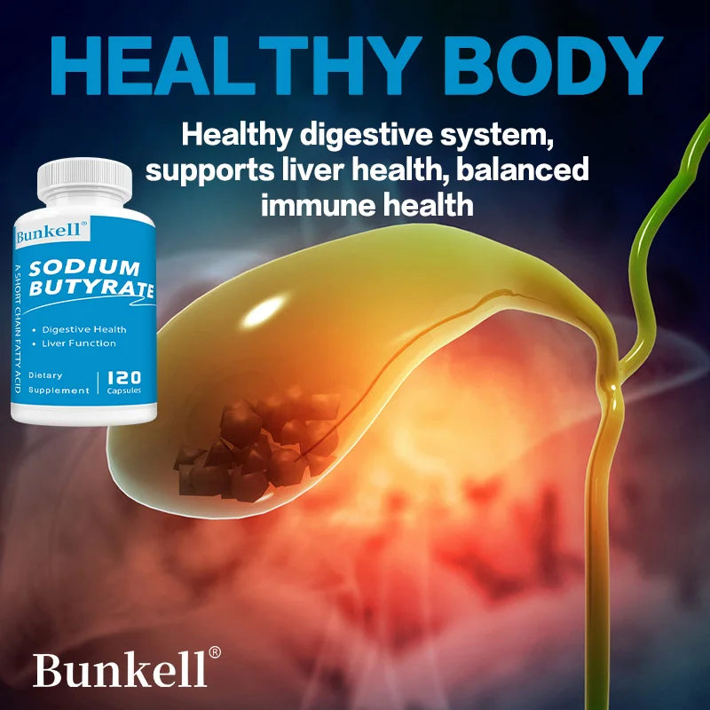 Sodium Butyrate Supplement for Gut Health - Supports Digestive Wellness, Liver Detoxification, and Cleansing - 120 Capsules