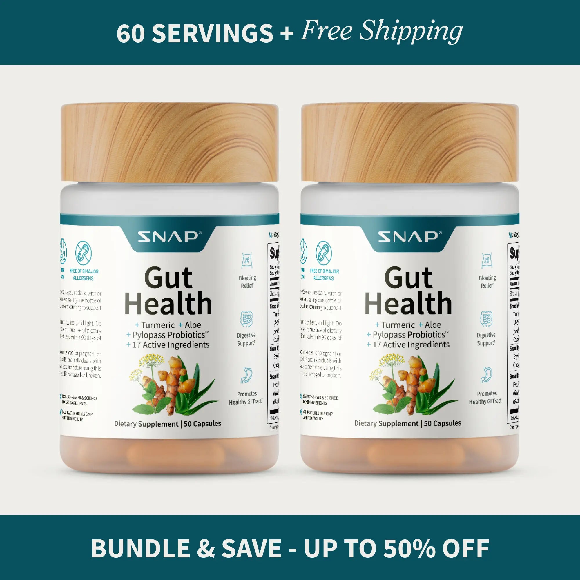 Snap Supplements - Gut Health - 30 Servings - Natural Supplement Capsules Edible Dietary