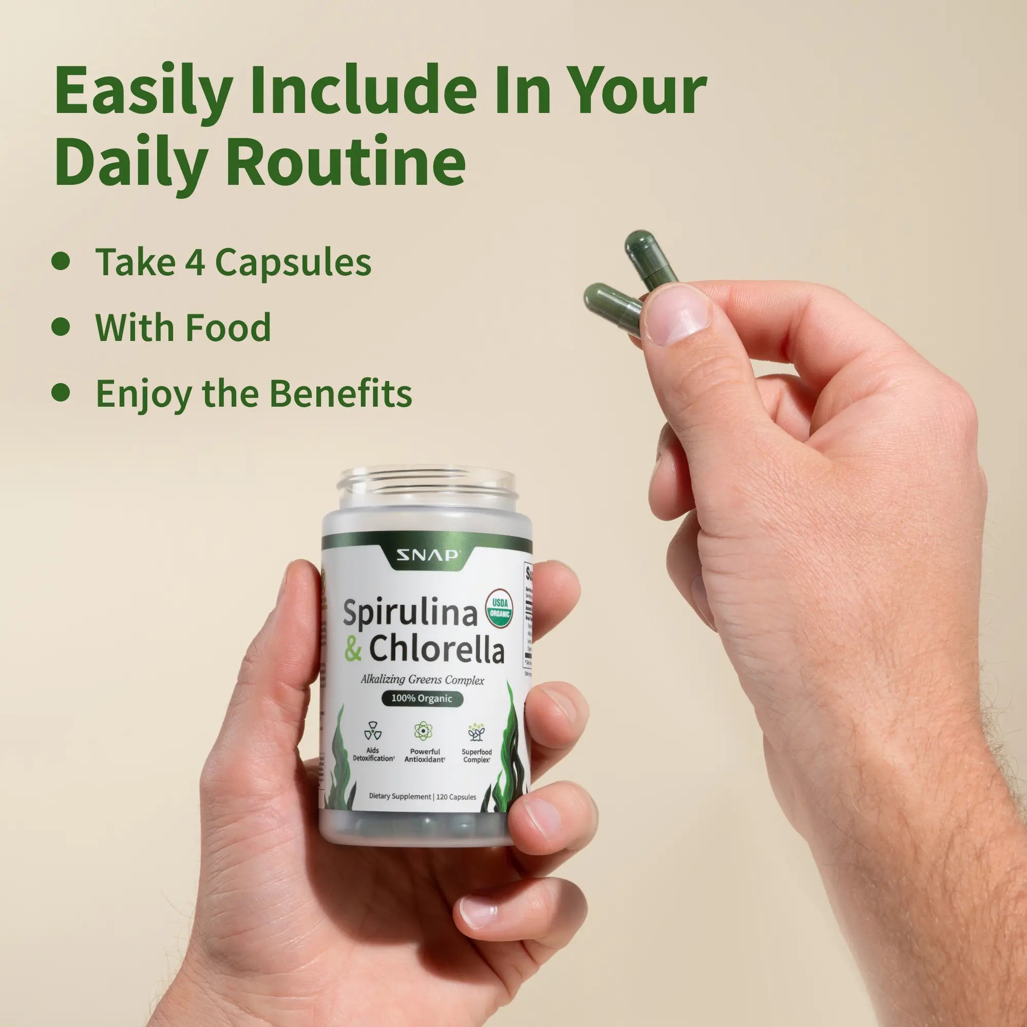 Snap Supplements - Spirulina + Chlorella - 30 Servings - Natural Supplement Capsules Healthcare Edible