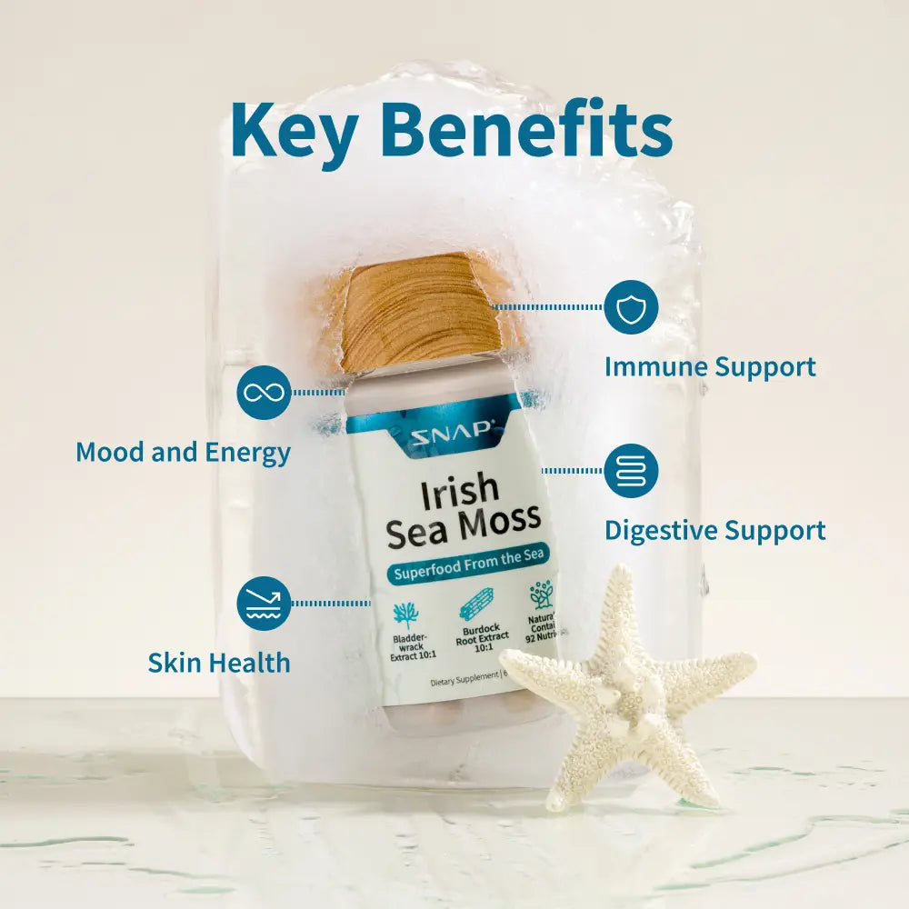 Snap Supplements - Irish Sea Moss - Sea Moss Supplement for Immunity, Digestion, Energy & Skin Tone Support - Natural Sea Moss Capsules