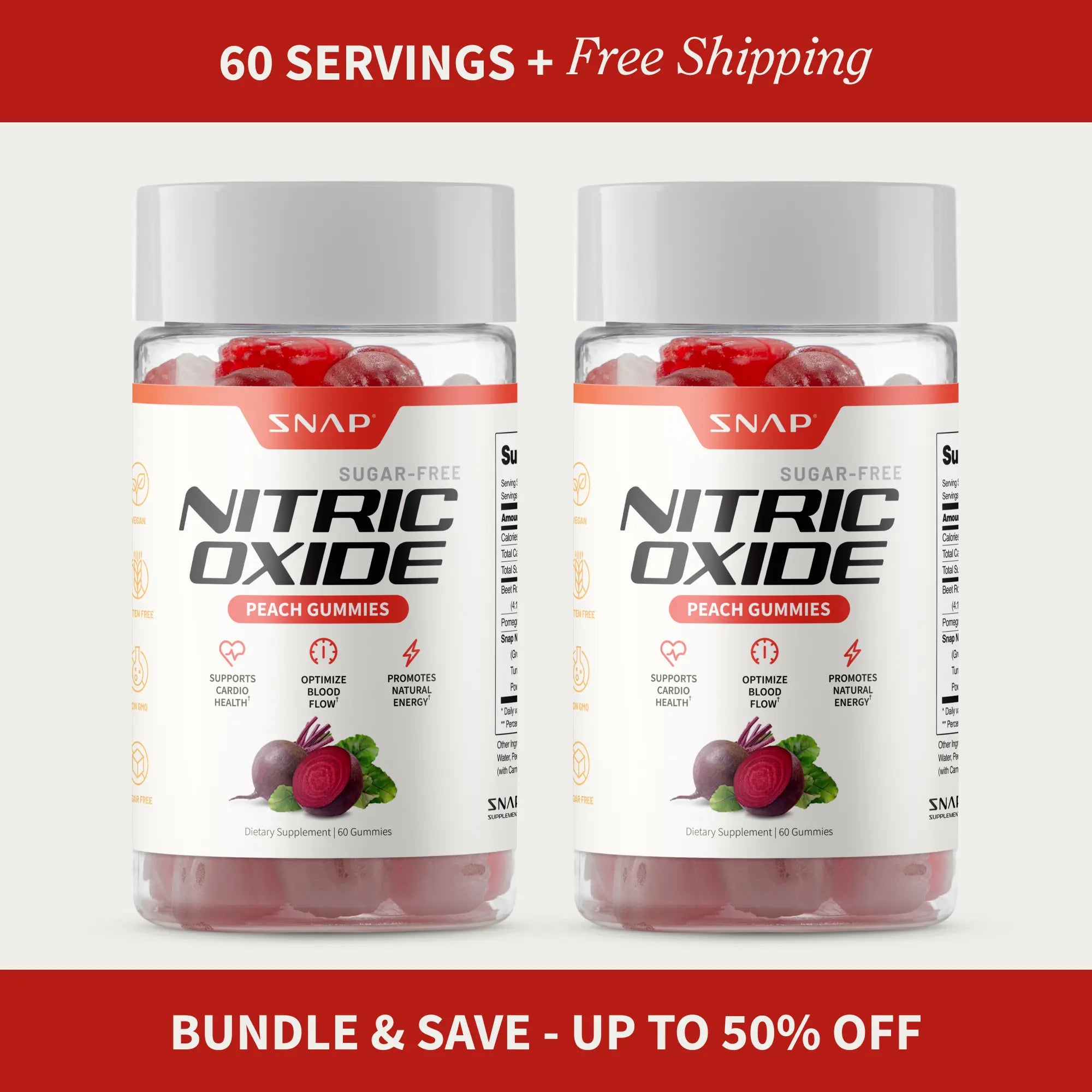 Snap Supplements - Sugar Free Nitric Oxide Beet Root Gummies - Heart Health - Energy Boost - Circulation - Nitric Oxide Booster - 3Rd Party Tested