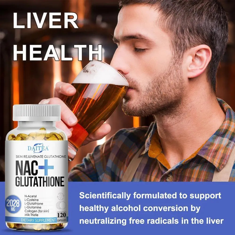 Daitea NAC and Glutathione Health Supplement for Skin and Liver Support, 120 Capsules