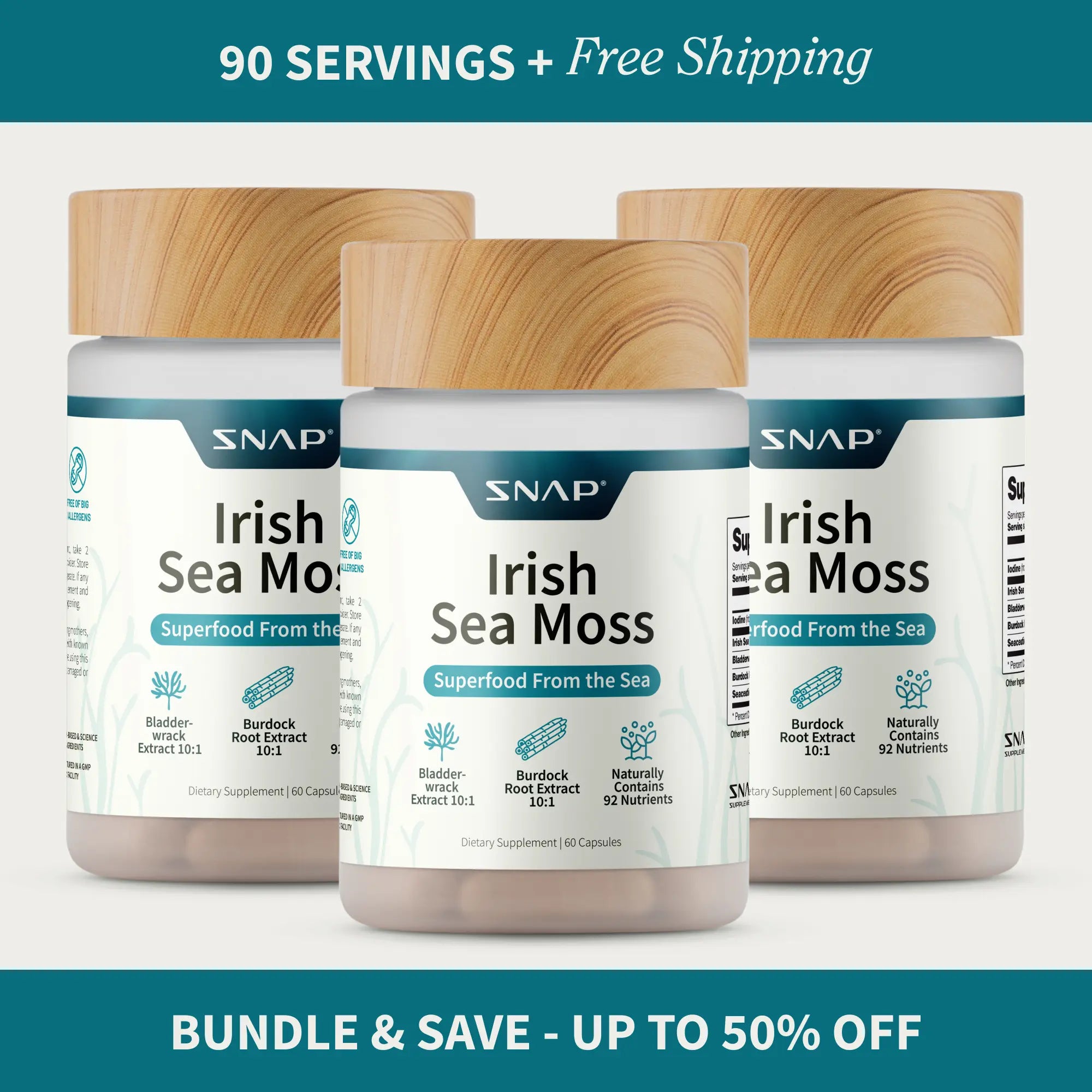 Snap Supplements - Irish Sea Moss - Sea Moss Supplement for Immunity, Digestion, Energy & Skin Tone Support - Natural Sea Moss Capsules