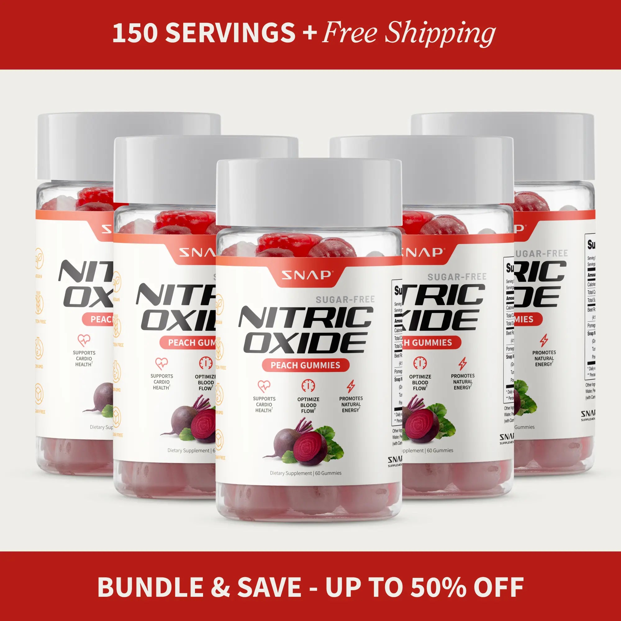Snap Supplements - Sugar Free Nitric Oxide Beet Root Gummies - Heart Health - Energy Boost - Circulation - Nitric Oxide Booster - 3Rd Party Tested