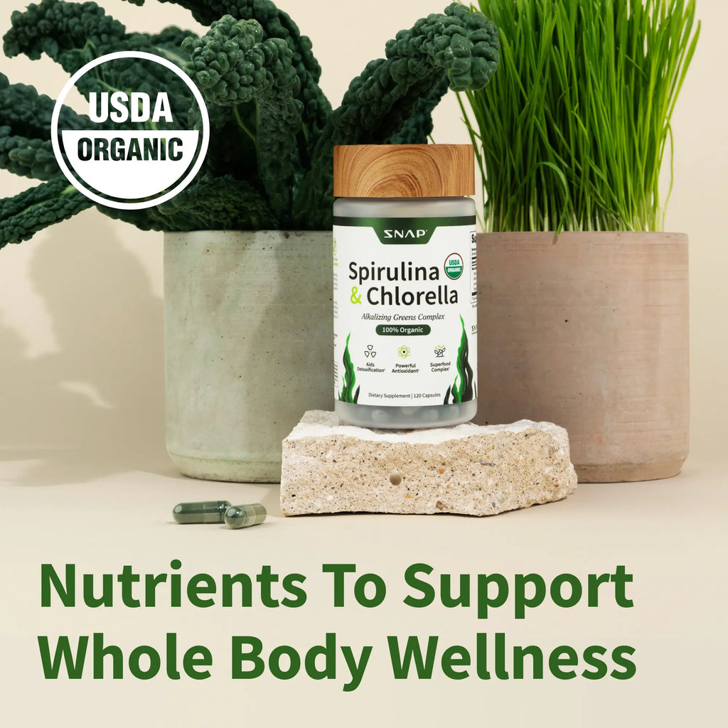 Snap Supplements - Spirulina + Chlorella - 30 Servings - Natural Supplement Capsules Healthcare Edible