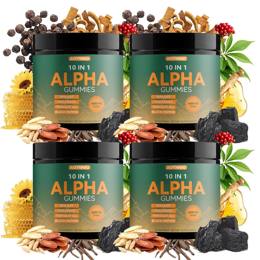 Alpha 10‑in‑1 Shilajit Gummies – Zero‑Sugar Vegan Adaptogen Blend with Ashwagandha, Tongkat Ali & Maca for Focus and Everyday Vitality