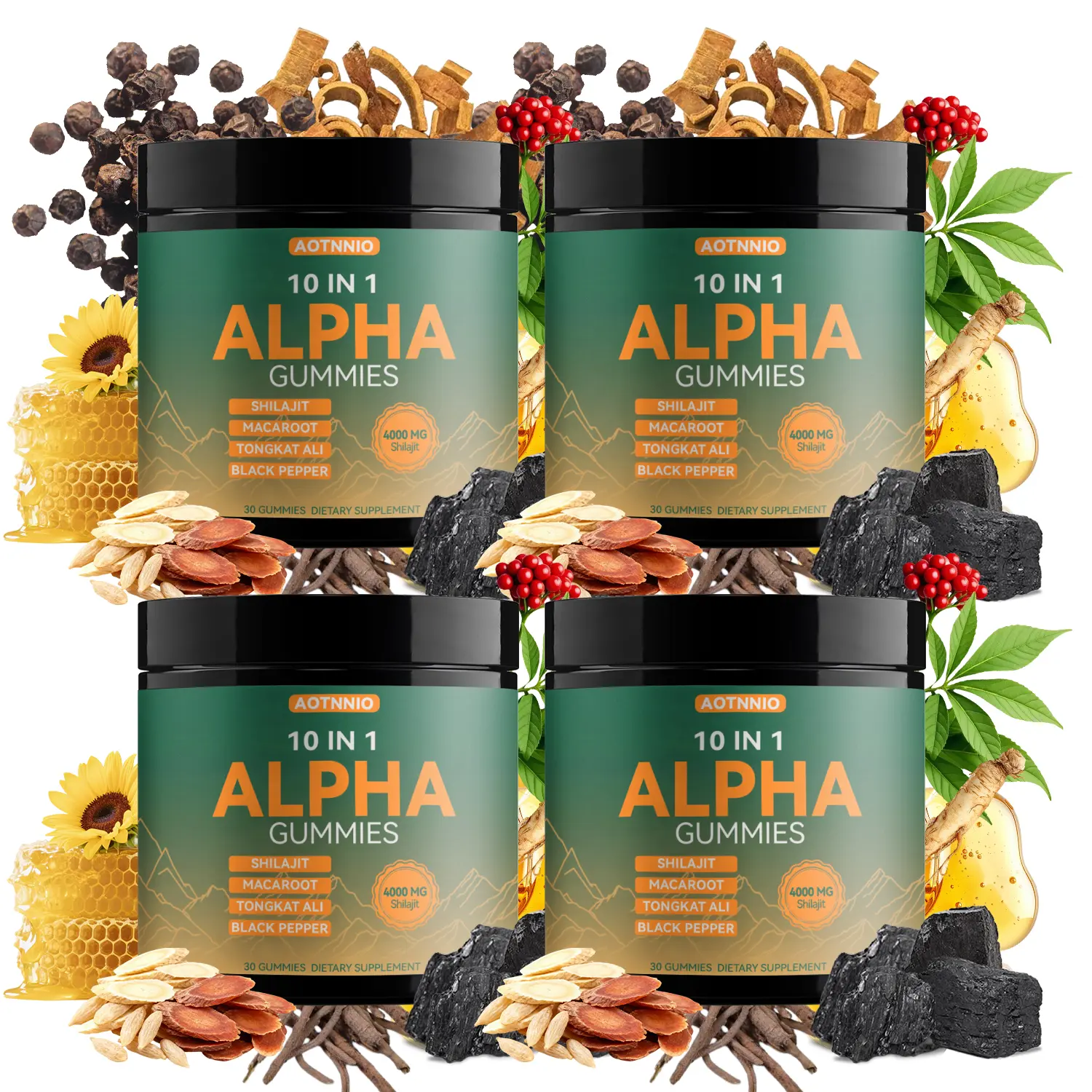 Alpha 10‑in‑1 Shilajit Gummies – Zero‑Sugar Vegan Adaptogen Blend with Ashwagandha, Tongkat Ali & Maca for Focus and Everyday Vitality