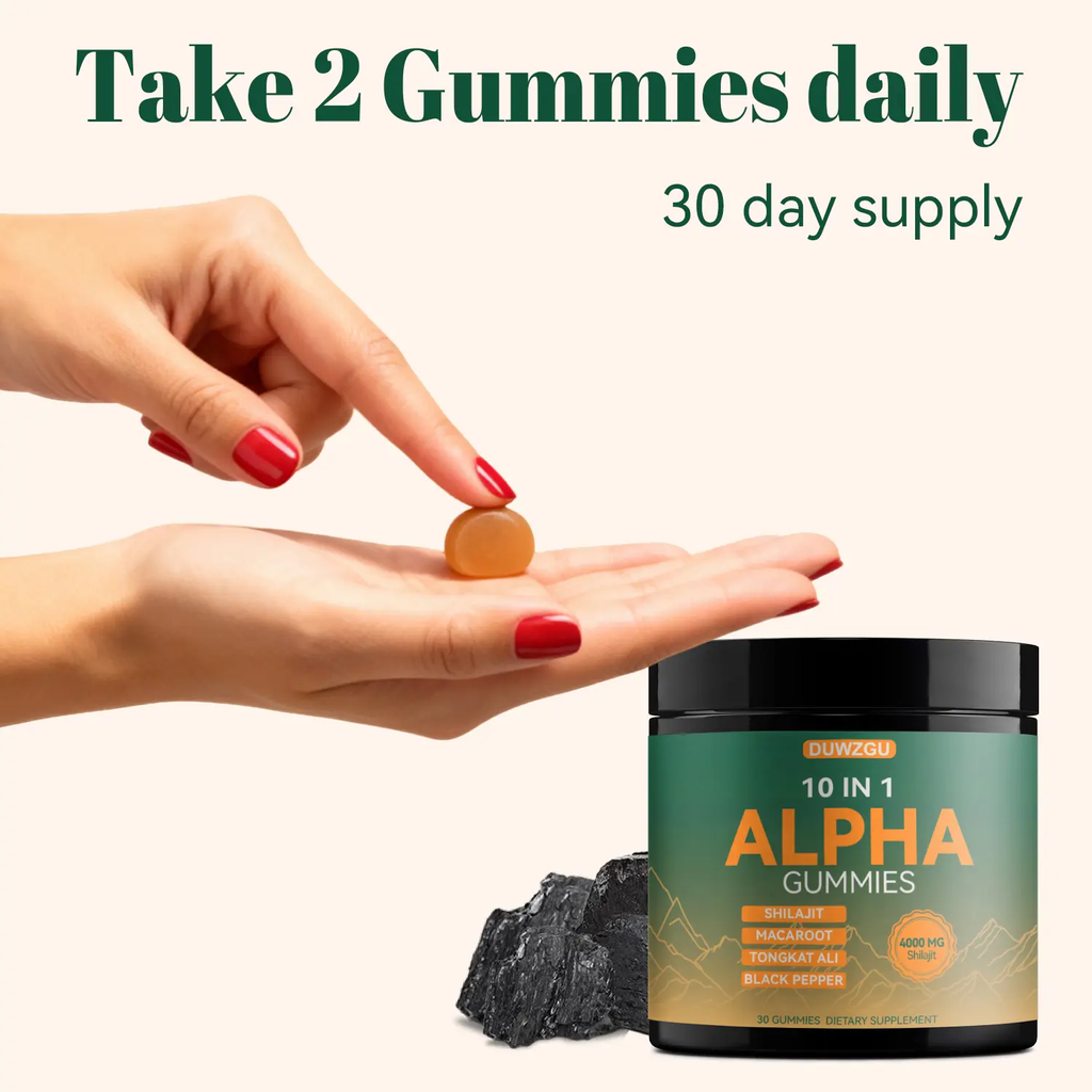 Alpha 10‑in‑1 Shilajit Gummies – Zero‑Sugar Vegan Adaptogen Blend with Ashwagandha, Tongkat Ali & Maca for Focus and Everyday Vitality