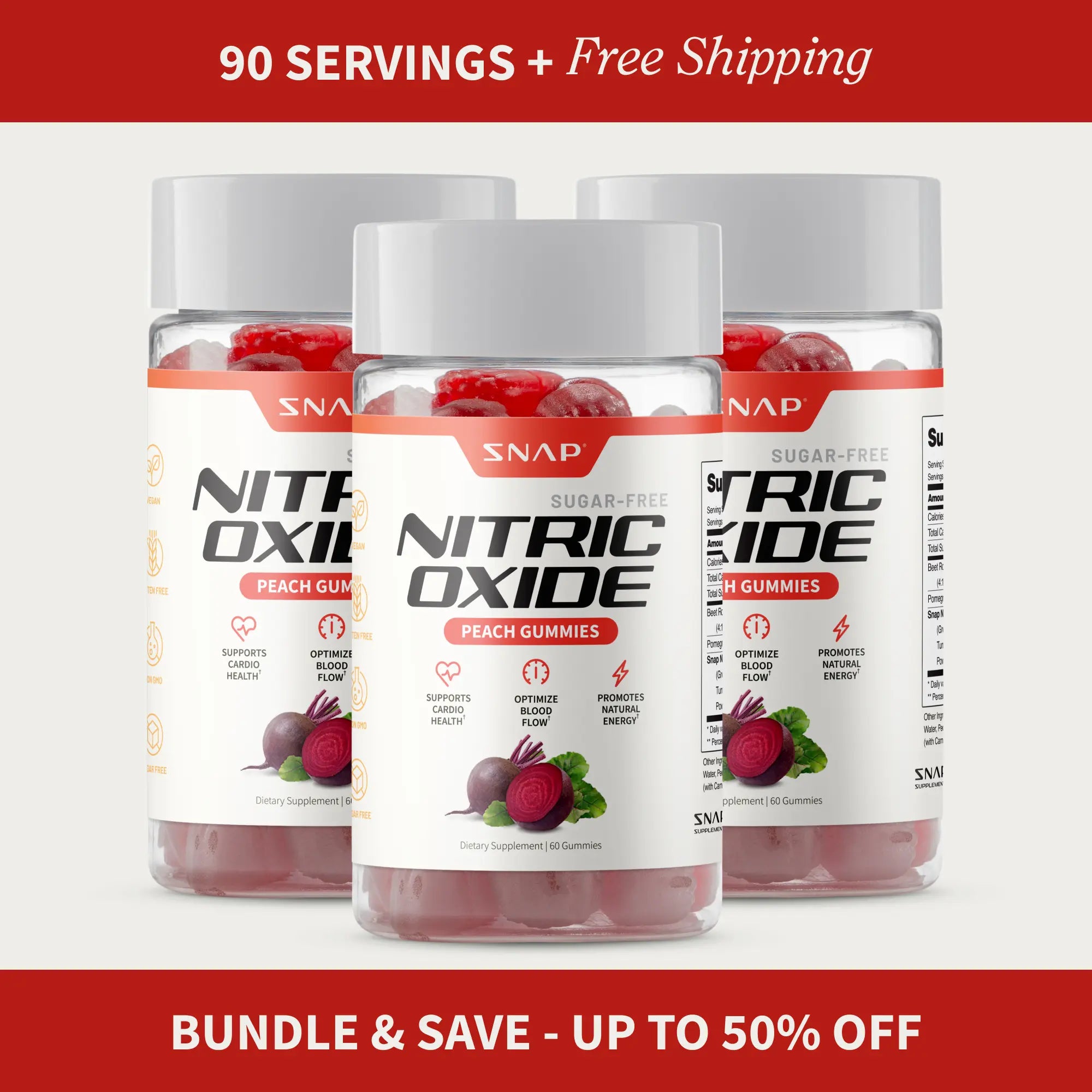 Snap Supplements - Sugar Free Nitric Oxide Beet Root Gummies - Heart Health - Energy Boost - Circulation - Nitric Oxide Booster - 3Rd Party Tested