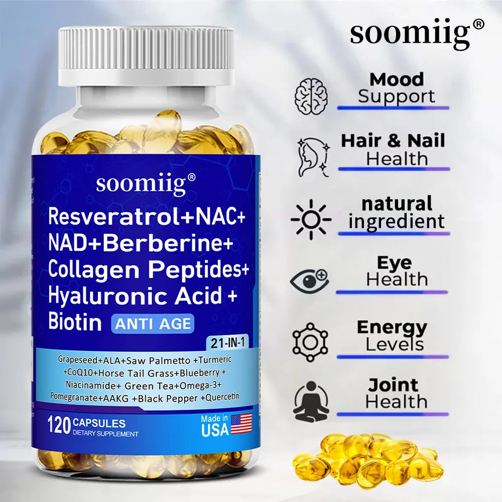 Soomiiig 21-IN-1 Comprehensive Health Supplement for Physical and Skin Wellness, 120 Capsules