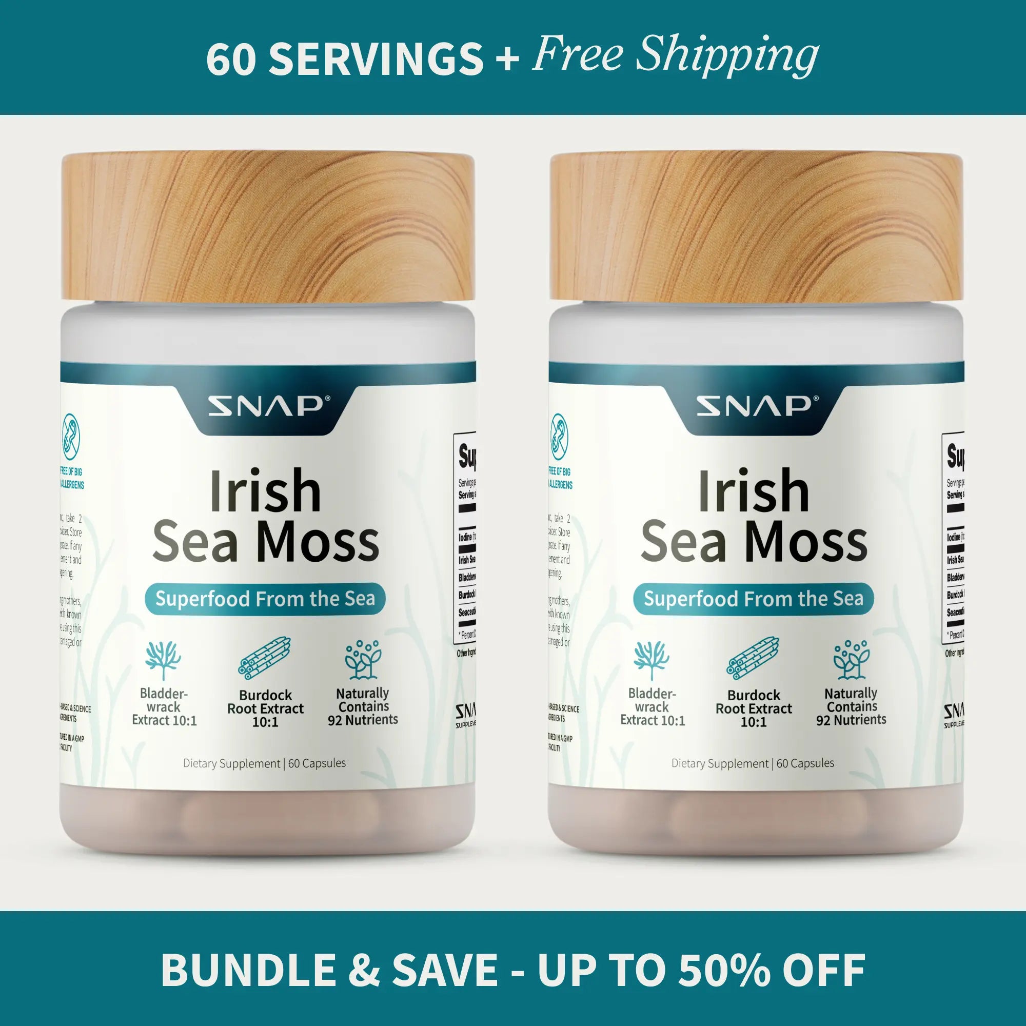 Snap Supplements - Irish Sea Moss - Sea Moss Supplement for Immunity, Digestion, Energy & Skin Tone Support - Natural Sea Moss Capsules