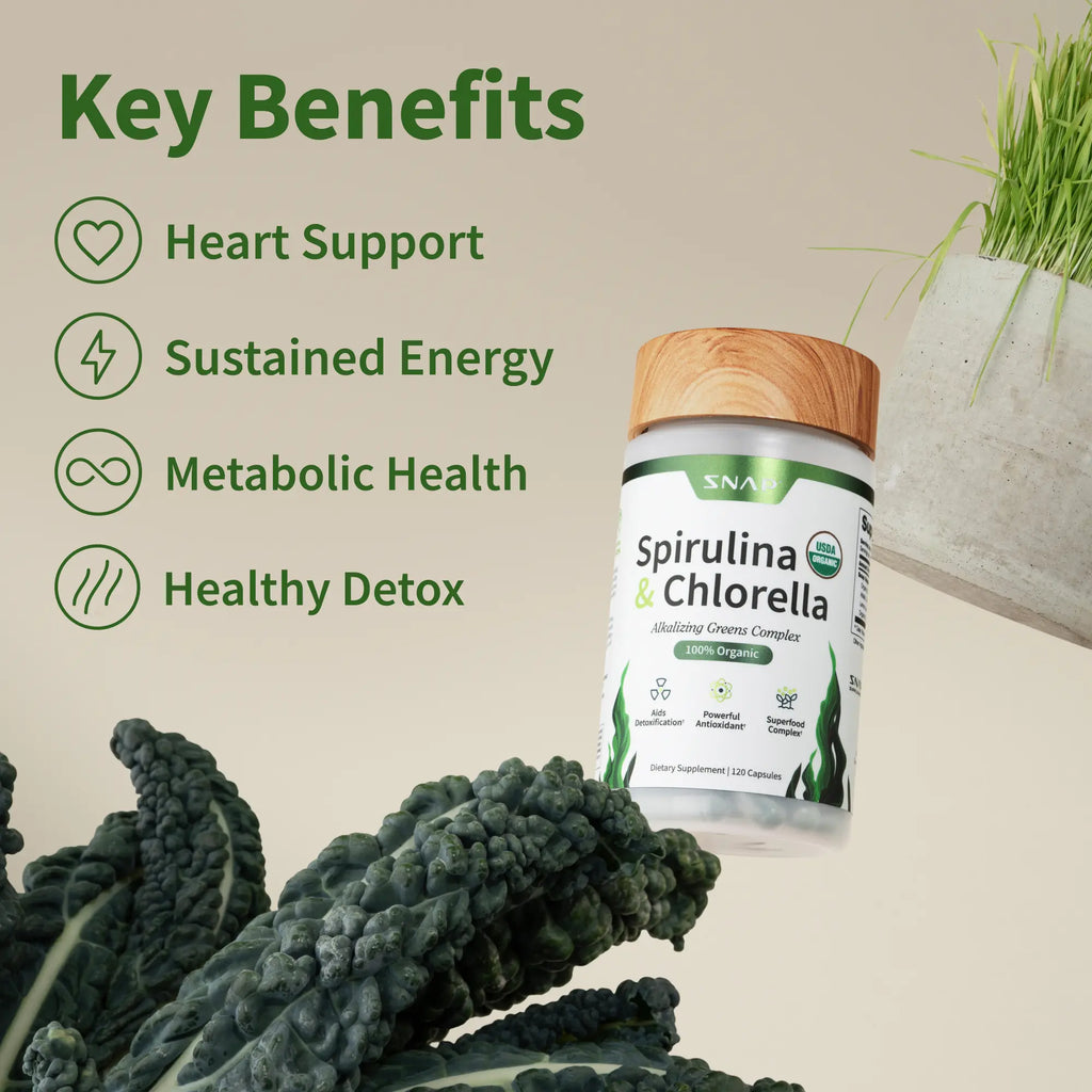 Snap Supplements - Spirulina + Chlorella - 30 Servings - Natural Supplement Capsules Healthcare Edible