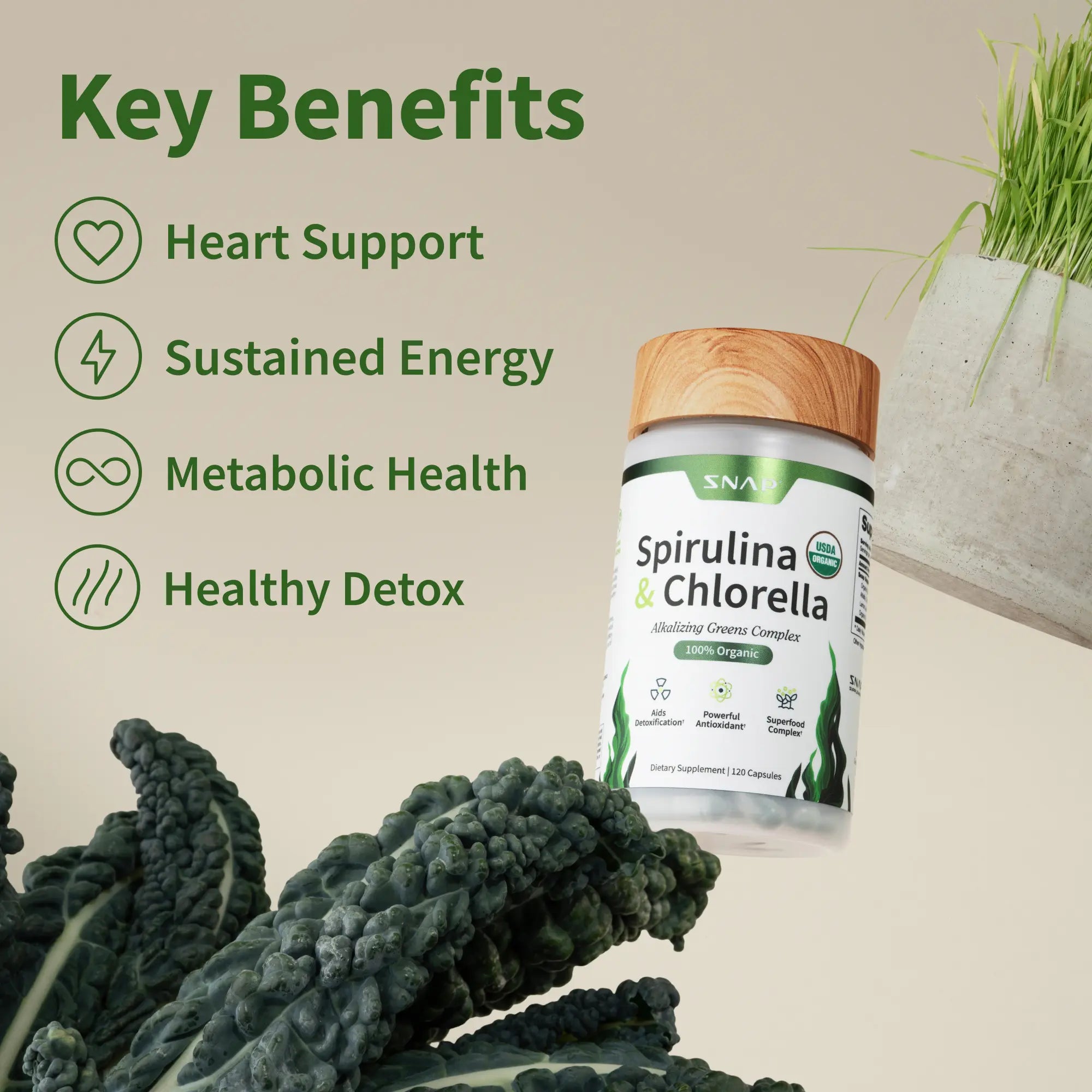 Snap Supplements - Spirulina + Chlorella - 30 Servings - Natural Supplement Capsules Healthcare Edible