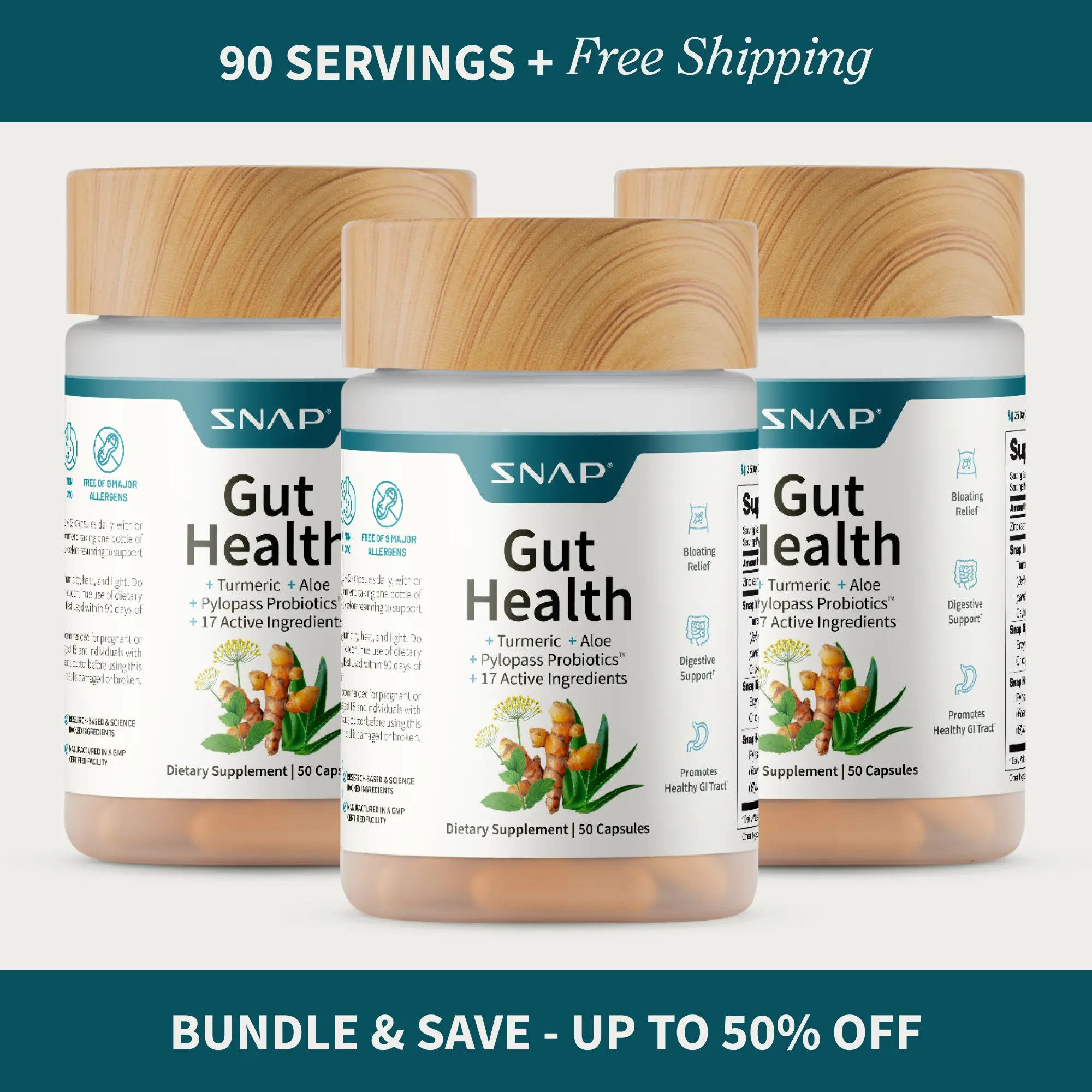 Snap Supplements - Gut Health - 30 Servings - Natural Supplement Capsules Edible Dietary